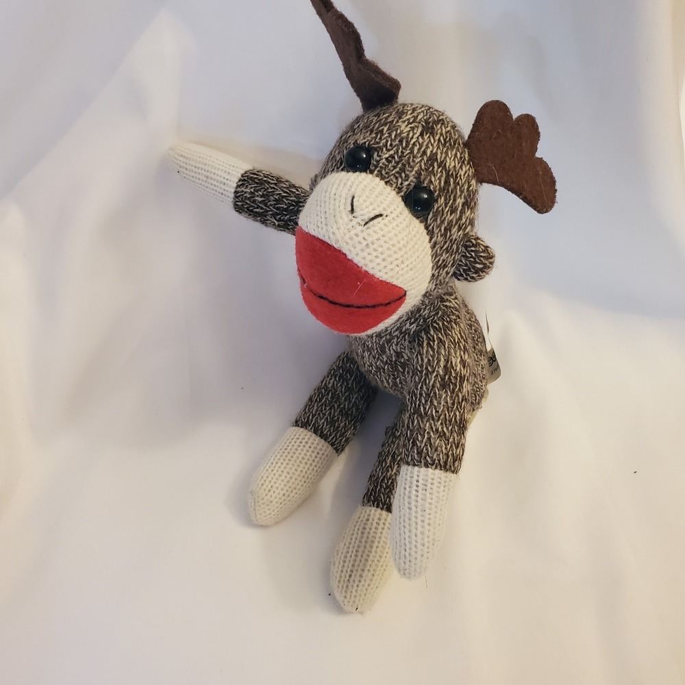 Sock Monkey Moose Stuffed Plush Toy 8" Brown‎ Galerie Antlers